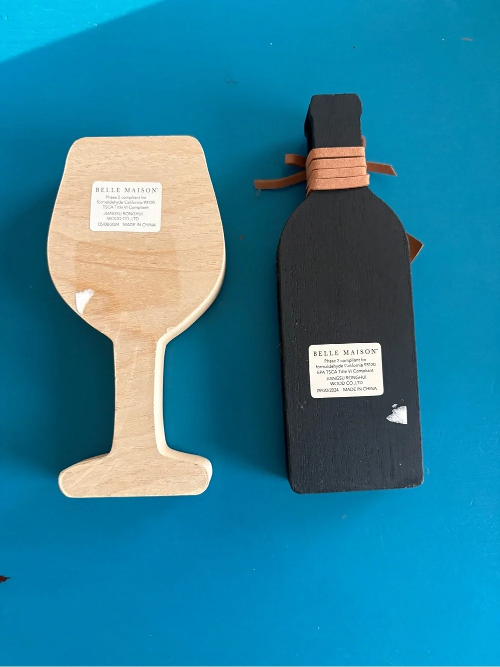Decorative Wood Wine Bottle and wine Glass Signs - Black and Natural